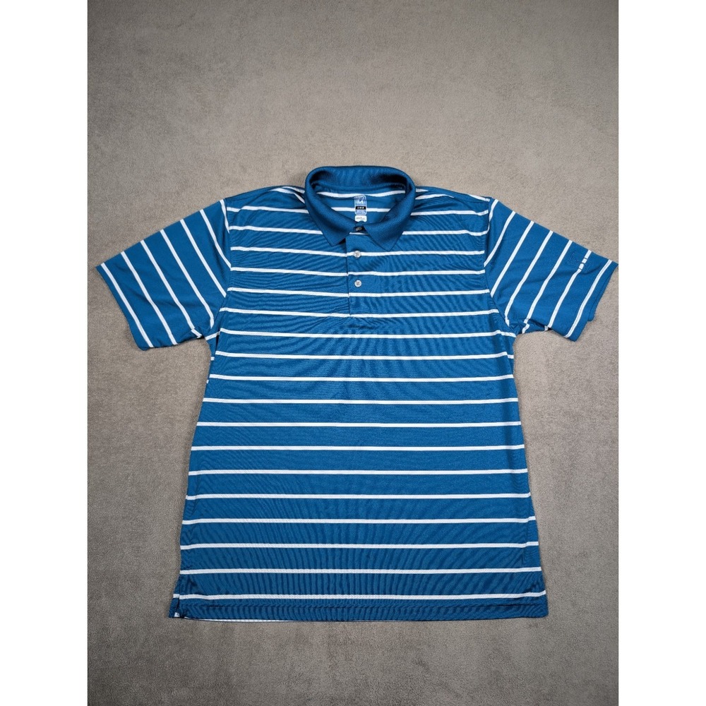 PGA Tour Shirt Mens Size L Blue and White Stripped Golf Short Sleeve Airflux